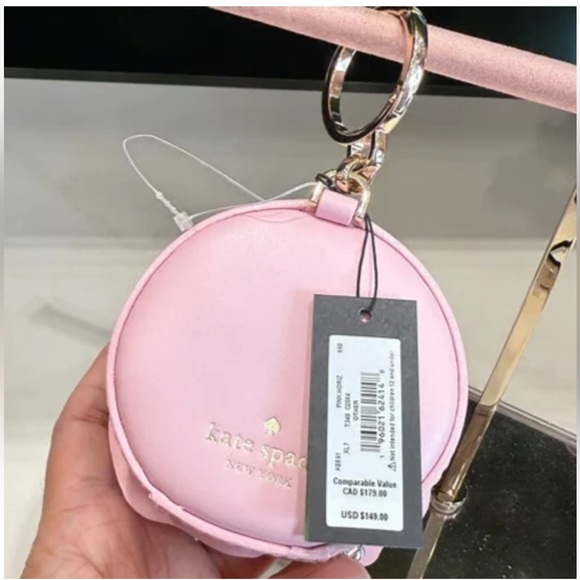 Kate Spade 3D Coin Purse Flora Rose Pink Leather Bag Charm KE691 NWT $149 MSRP - Picture 2 of 9